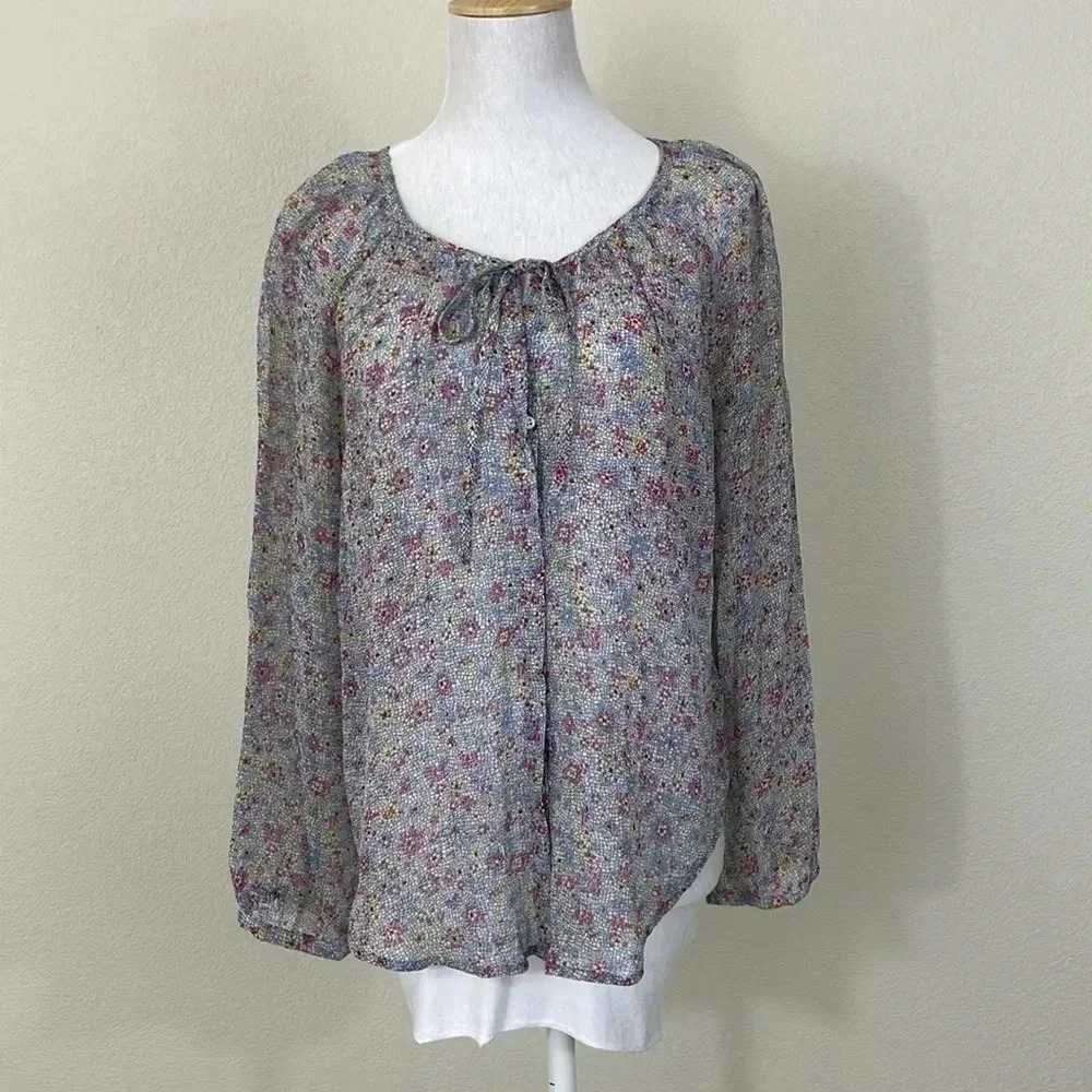 Joie 100% silk floral long sleeve blouse size small
